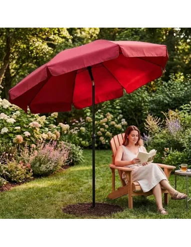 PARASOL Łamany Regulowany 2m OKRĄGŁY Ogrodowy Na Balkon 200cm CZERWONY