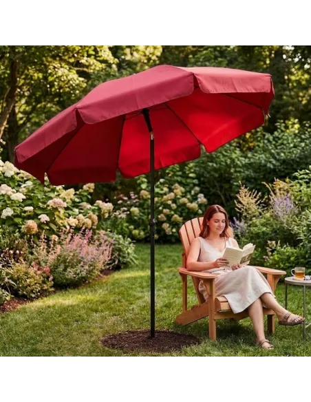 PARASOL Łamany Regulowany 2m OKRĄGŁY Ogrodowy Na Balkon 200cm CZERWONY
