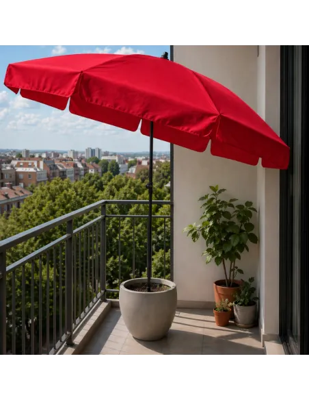 PARASOL Łamany Regulowany 2m OKRĄGŁY Ogrodowy Na Balkon 200cm CZERWONY