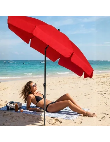 PARASOL Łamany Regulowany 2m OKRĄGŁY Ogrodowy Na Balkon 200cm CZERWONY