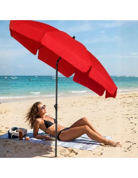 PARASOL Łamany Regulowany 2m OKRĄGŁY Ogrodowy Na Balkon 200cm CZERWONY