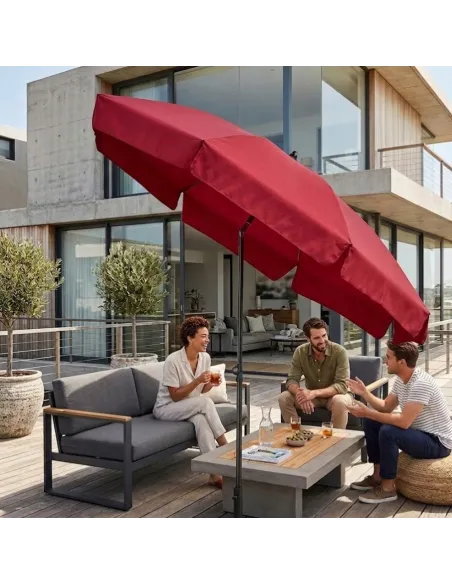PARASOL Łamany Regulowany 2m OKRĄGŁY Ogrodowy Na Balkon 200cm CZERWONY