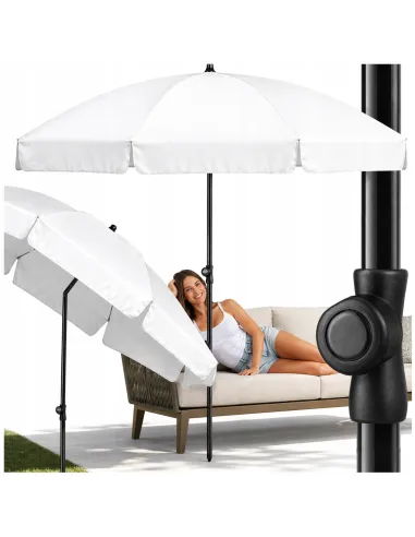 PARASOL Łamany Regulowany 2m OKRĄGŁY Ogrodowy Na Balkon 200cm BIAŁY
