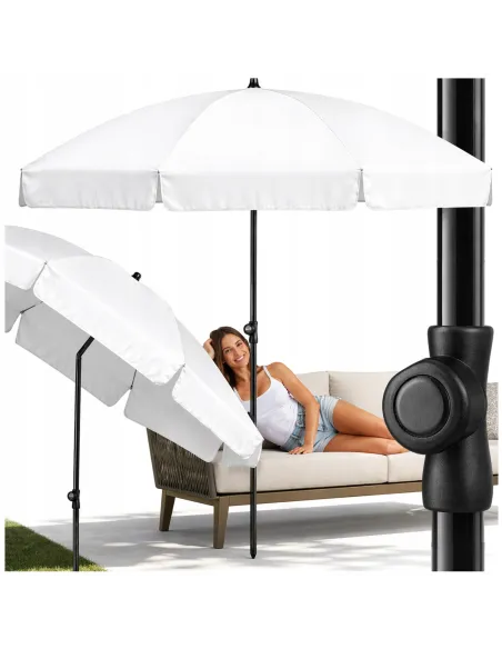 PARASOL Łamany Regulowany 2m OKRĄGŁY Ogrodowy Na Balkon 200cm BIAŁY