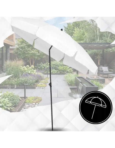 PARASOL Łamany Regulowany 2m OKRĄGŁY Ogrodowy Na Balkon 200cm BIAŁY