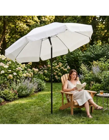 PARASOL Łamany Regulowany 2m OKRĄGŁY Ogrodowy Na Balkon 200cm BIAŁY