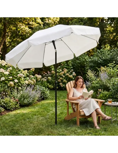 PARASOL Łamany Regulowany 2m OKRĄGŁY Ogrodowy Na Balkon 200cm BIAŁY