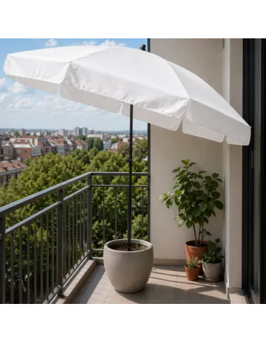 PARASOL Łamany Regulowany 2m OKRĄGŁY Ogrodowy Na Balkon 200cm BIAŁY
