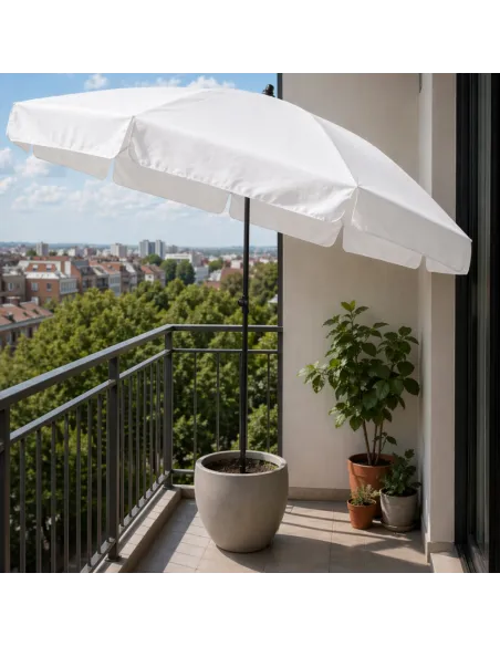 PARASOL Łamany Regulowany 2m OKRĄGŁY Ogrodowy Na Balkon 200cm BIAŁY