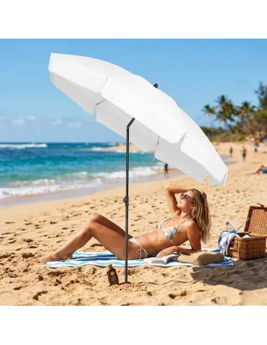 PARASOL Łamany Regulowany 2m OKRĄGŁY Ogrodowy Na Balkon 200cm BIAŁY