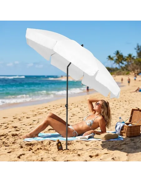 PARASOL Łamany Regulowany 2m OKRĄGŁY Ogrodowy Na Balkon 200cm BIAŁY