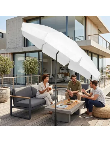 PARASOL Łamany Regulowany 2m OKRĄGŁY Ogrodowy Na Balkon 200cm BIAŁY