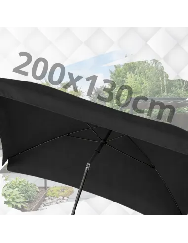 PARASOL Łamany Regulowany 2x1,3m PROSTOKĄTNY NA BALKON 200x130cm CZARNY