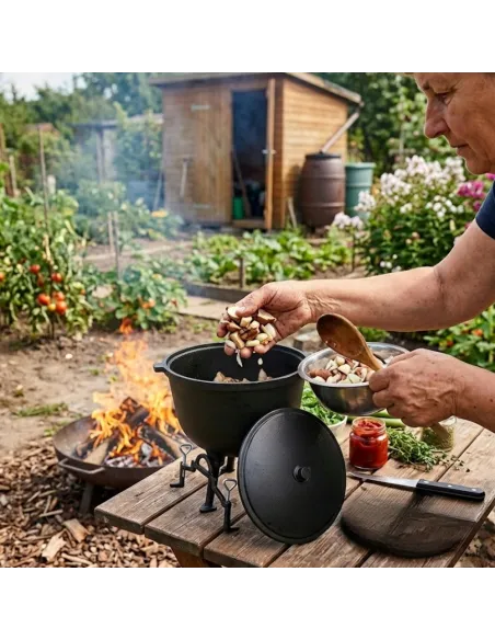 KOCIOŁEK ŻELIWNY GARNEK MYŚLIWSKI WĘGIERSKI NA OGNISKO GRILL PIECZONKI 8L