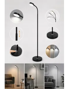 CZARNA Lampa PODŁOGOWA LED 3 Tryby Światła ŚCIEMNIACZ Salon Sypialnia 2