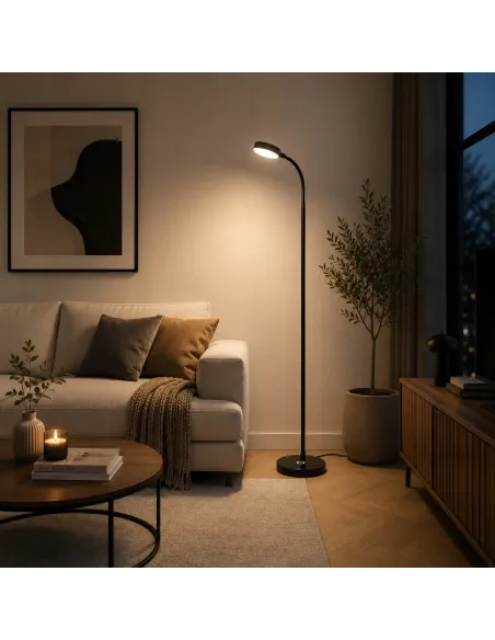 CZARNA Lampa PODŁOGOWA LED 3 Tryby Światła ŚCIEMNIACZ Salon Sypialnia