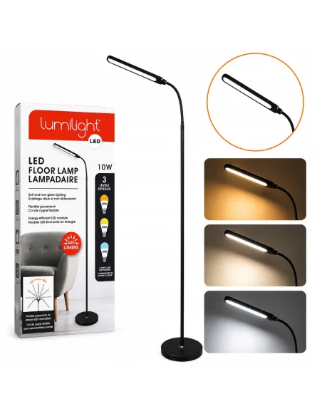 CZARNA Lampa PODŁOGOWA LED 3 Tryby Światła ŚCIEMNIACZ Salon Sypialnia 160cm