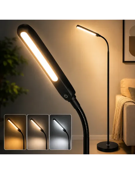 CZARNA Lampa PODŁOGOWA LED 3 Tryby Światła ŚCIEMNIACZ Salon Sypialnia 160cm
