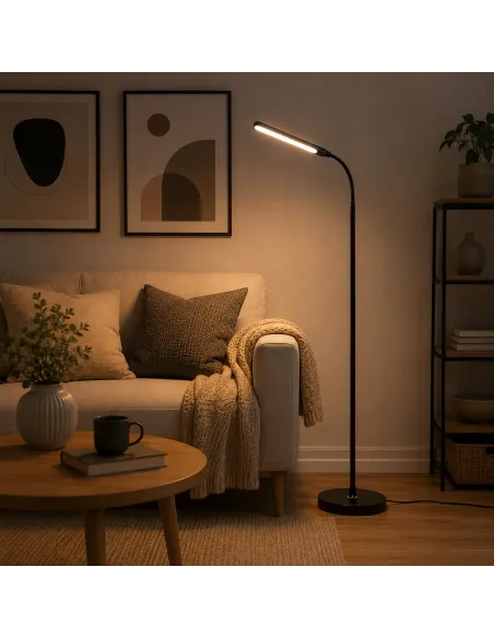 CZARNA Lampa PODŁOGOWA LED 3 Tryby Światła ŚCIEMNIACZ Salon Sypialnia 160cm
