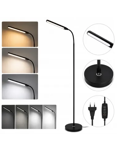 CZARNA Lampa PODŁOGOWA LED 3 Tryby Światła ŚCIEMNIACZ Salon Sypialnia 160cm