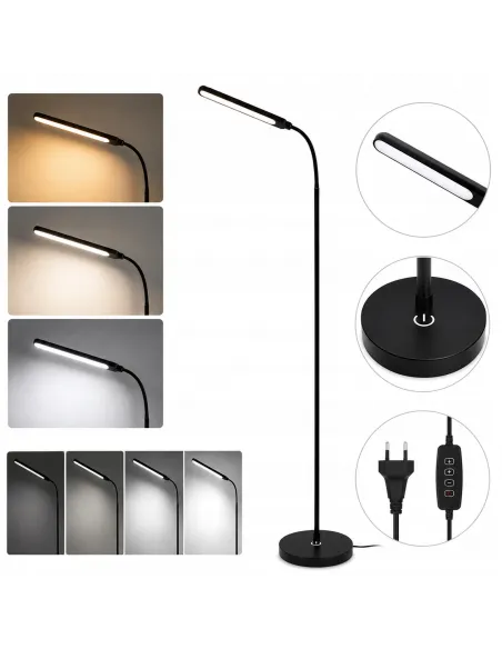 CZARNA Lampa PODŁOGOWA LED 3 Tryby Światła ŚCIEMNIACZ Salon Sypialnia 160cm