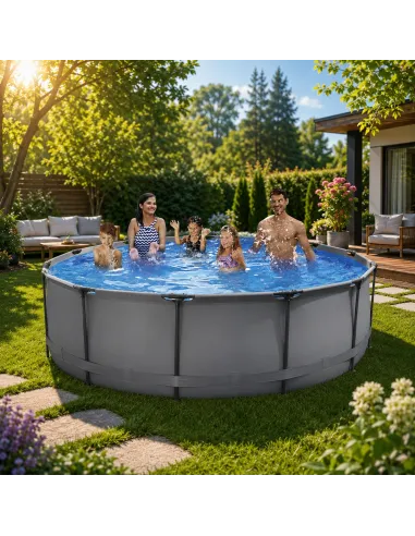 Basen STELAŻOWY Okrągły HAPPY PEOPLE 457x106cm Drabinka Pompa Pokrywa