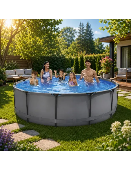 Basen STELAŻOWY Okrągły HAPPY PEOPLE 457x106cm Drabinka Pompa Pokrywa