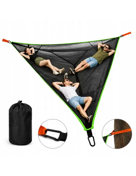 Wieloosobowy DUŻY trójkątny hamak camping trekking ogród CZARNY 400x400x400