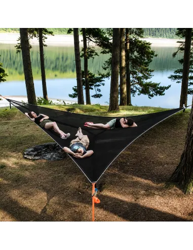 Wieloosobowy DUŻY trójkątny hamak camping trekking ogród CZARNY 400x400x400