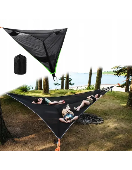 Wieloosobowy DUŻY trójkątny hamak camping trekking ogród CZARNY 400x400x400