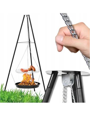 TRÓJNÓG Palenisko Duży GRILL Ogniskowy Ogrodowy Wiszący Ruszt 2w1