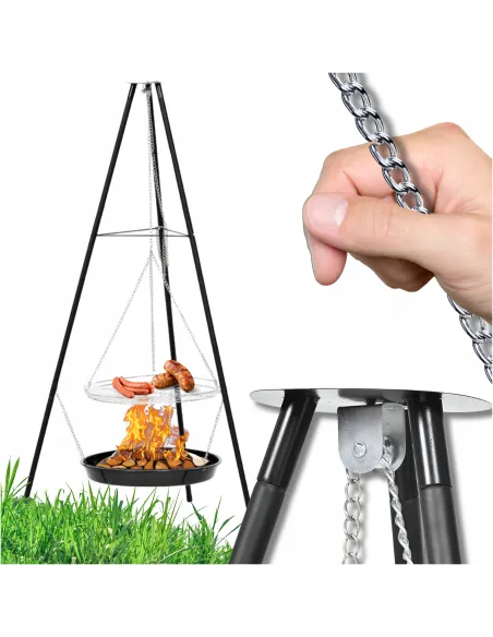 TRÓJNÓG Palenisko Duży GRILL Ogniskowy Ogrodowy Wiszący Ruszt 2w1