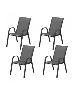 4x Krzesło Ogrodowe Metalowe Textilene Szare Mocne Krzesła Taras Balkon