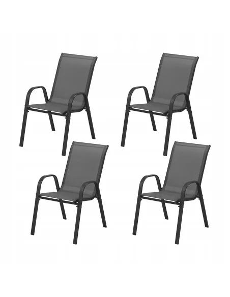 4x Krzesło Ogrodowe Metalowe Textilene Szare Mocne Krzesła Taras Balkon
