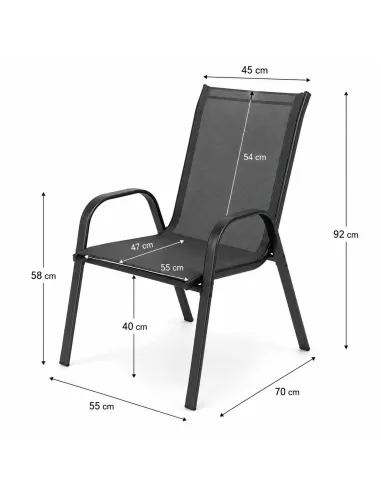 4x Krzesło Ogrodowe Metalowe Textilene Szare Mocne Krzesła Taras Balkon