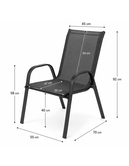 4x Krzesło Ogrodowe Metalowe Textilene Szare Mocne Krzesła Taras Balkon