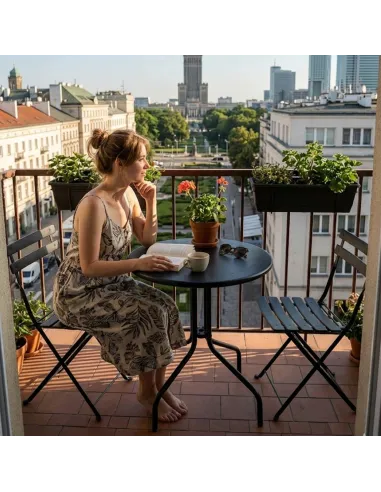 Stolik Ogrodowy Kawowy na Taras Balkon Czarny Okrągły Szklany 60cm PALMA