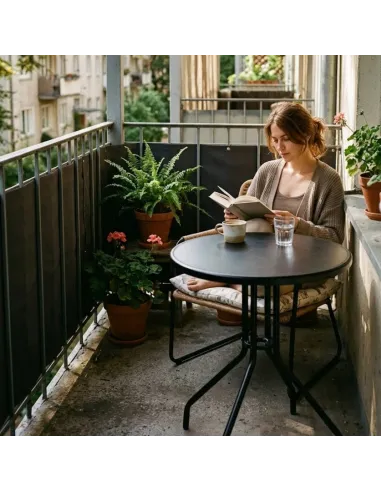 Stolik Ogrodowy Kawowy na Taras Balkon Czarny Okrągły Szklany 60cm PALMA
