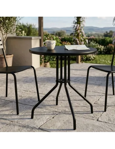 Stolik Ogrodowy Kawowy na Taras Balkon Czarny Okrągły Szklany 60cm PALMA