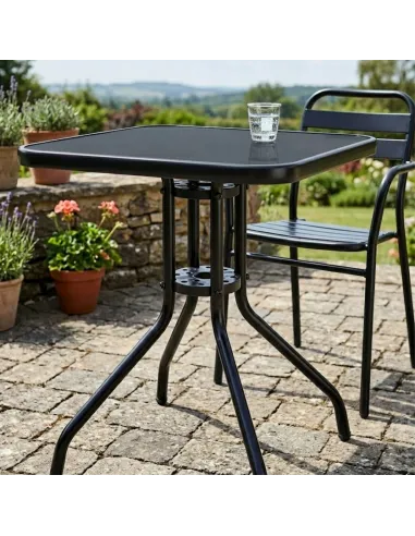 Stolik Ogrodowy Kawowy na Taras Balkon Czarny Kwadratowy Szklany 60cm