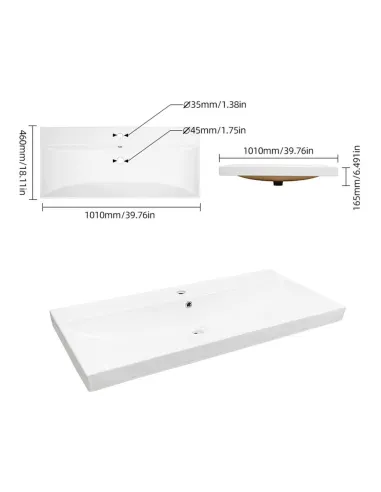 Umywalka Ceramiczna NABLATOWA 101x46 cm Trento Deluxe Nano