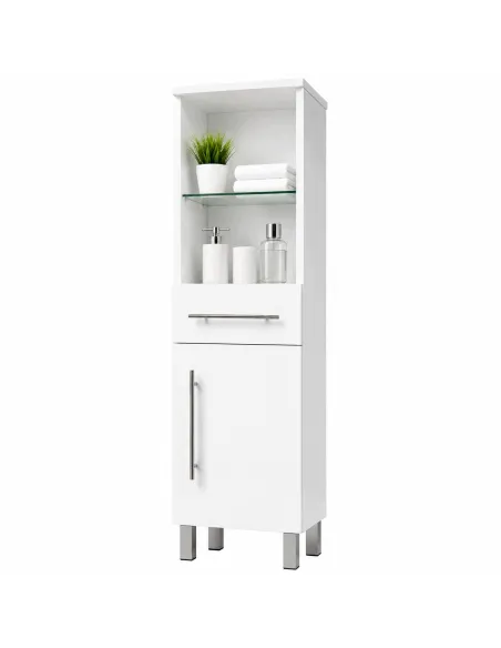 NOWOCZESNA SZAFKA ŁAZIENKOWA SŁUPEK 32CM REGAŁ z SZUFLADĄ BIAŁA