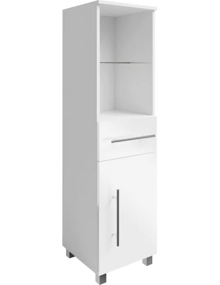 NOWOCZESNA SZAFKA ŁAZIENKOWA SŁUPEK 32CM REGAŁ z SZUFLADĄ BIAŁA