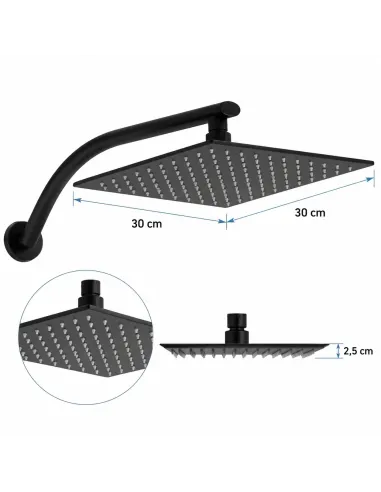 Bateria Natryskowa z Termostatem Czarny + Zestaw Prysznicowy Deszczownica