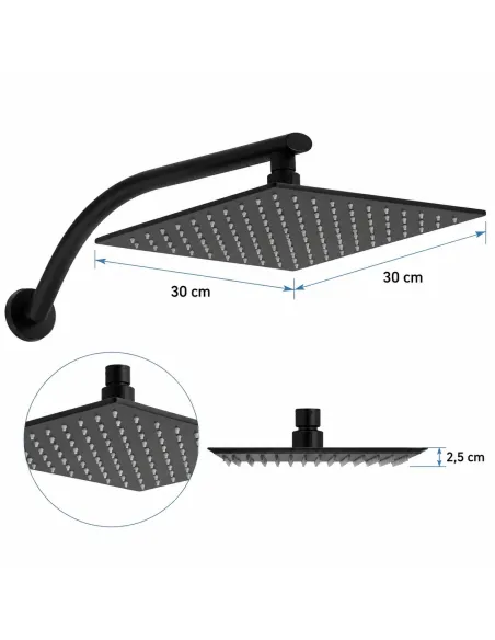 Bateria Natryskowa z Termostatem Czarny + Zestaw Prysznicowy Deszczownica