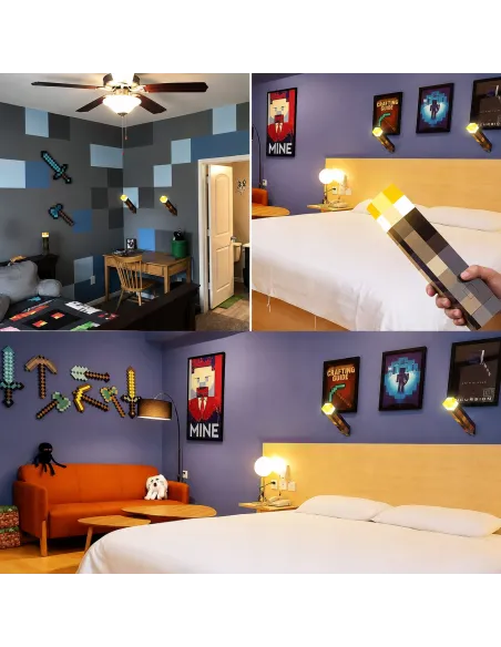 MineTorch Lampka LED Pochodnia RGB 7 Kolorów USB-C Na Ścianę Gaming RGB