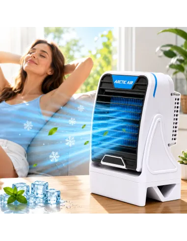 KLIMATOR PRZENOŚNY BIURKOWY WIATRAK NA WODĘ i LÓD 3W1 WENTYLATOR USB + AKU