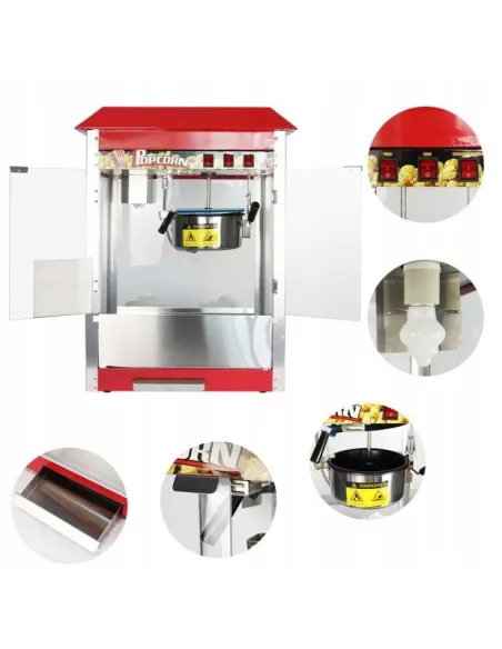 MASZYNA DO POPCORNU XXL Kinowa CZERWONA Pop Corn Amerykański Design + Wózek