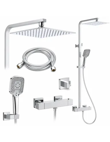 Bateria Natryskowa z Termostatem CHROM + Zestaw Prysznicowy Deszczownica