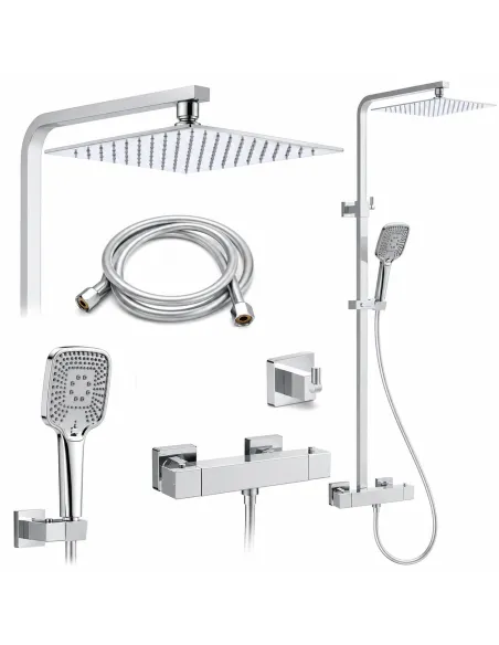 Bateria Natryskowa z Termostatem CHROM + Zestaw Prysznicowy Deszczownica